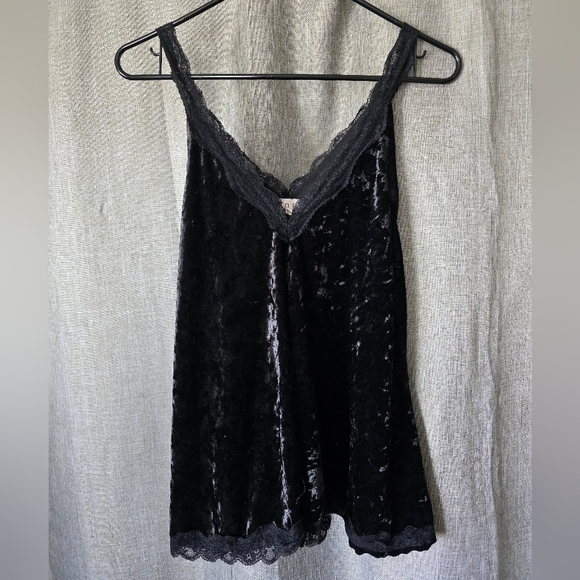 POL Black Velvet And Lace Flowy Tank Top Size S Y2K Gothic - Picture 1 of 4